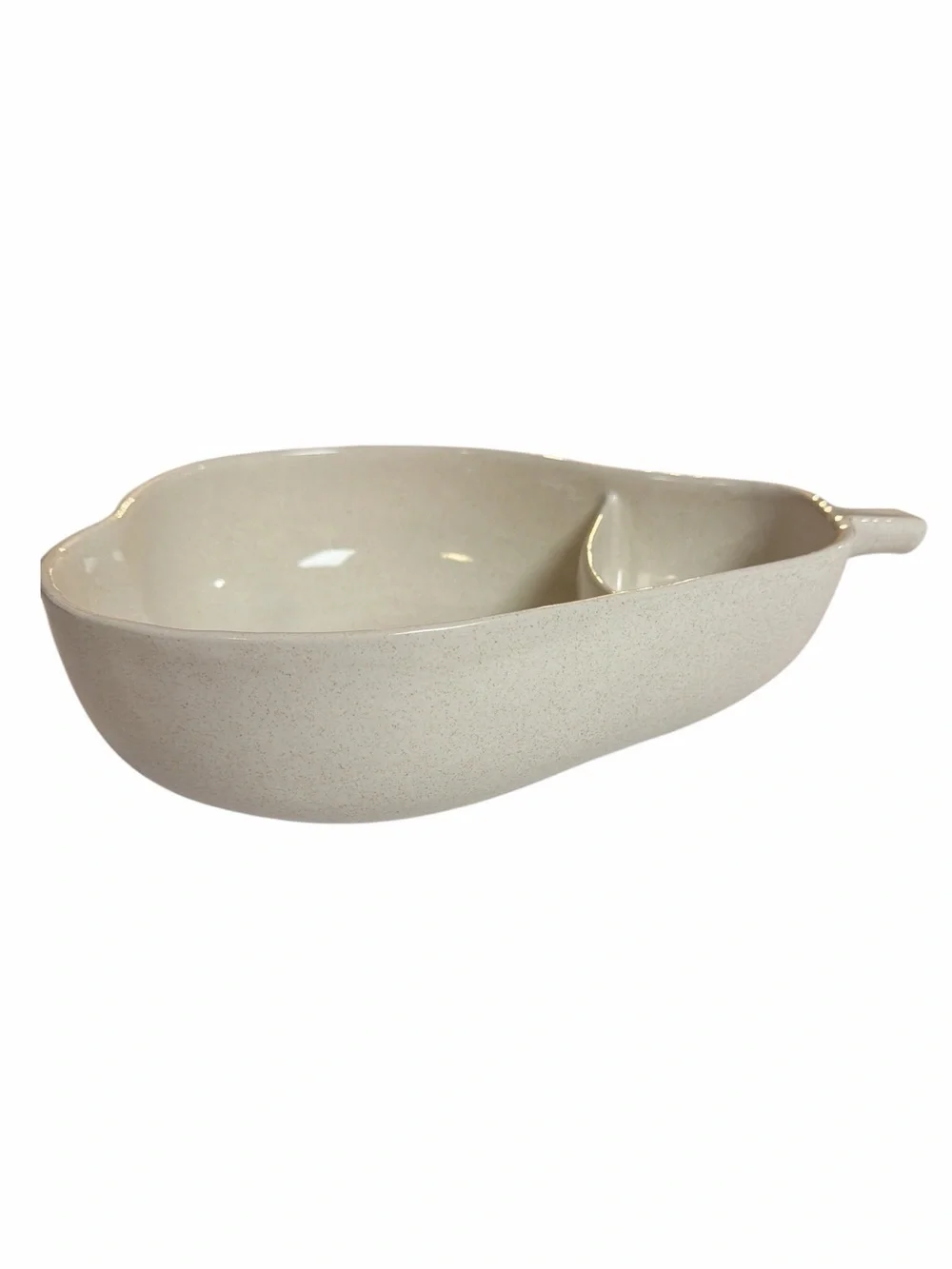 Pfaltzgraff Cream Speckled Pear-shaped Divided Chip & Dip Serving Dish Bowl